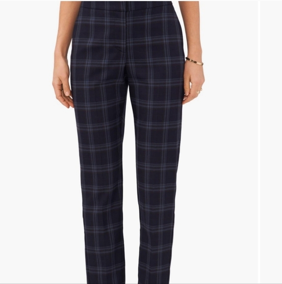 Zara Navy Blue Dress Pants with Classic Plaid Pattern Size S - Picture 2 of 5